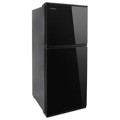 RecPro Everchill 10.7 Cu Ft 12V RV Refrigerator with Freezer | Black Finish | Dual Swing Glass Doors | Independent Temp Controls | Frost Free | Vibration Protection