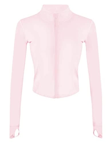 Lviefent Womens Lightweight Full Zip Running Track Jacket Workout Slim Fit Yoga Sportwear with Thumb Holes (Pink-S)