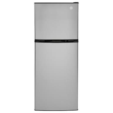 GE GPV10FSNSB 24" Top Freezer Refrigerator with 9.93 cu. ft. Capacity 12V DC Power Only LED Lighting and Adjustable Spillproof Glass Shelves in Stainless Steel and Black