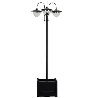 Outsunny 74.5" 3-Head Solar Lamp Post Street Light with Planter, Automatic-on, 6 Hour Max Outdoor Ready LED Lighting, Black