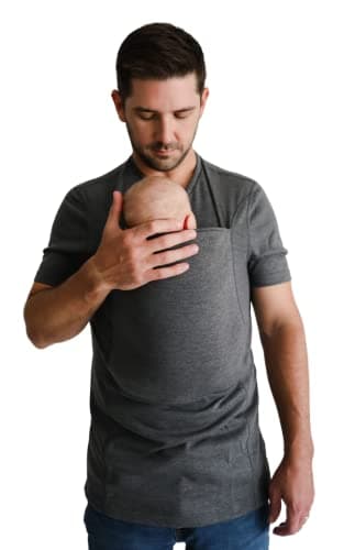 Lalabu The Dad Shirt | Hands-Free Baby Carrier for Dad with Kangaroo Pouch | Engineered for Bonding, Safety, & Comfort for Newborns Up to 15 Lbs. | CPSC Approved - Simple Gray - Large