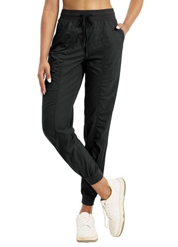 Willit Women's Workout Jogger Studio Track Athletic Pants Hiking Casual Pants with Pockets Lightweight Black L
