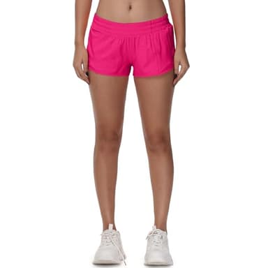 MCEDAR Women's Running Shorts Low Waisted 2.5"，Lightweight Active Workout Quick Dry Gym Athletic Sports Shorts Zip Pocket Hot Pink,6/S