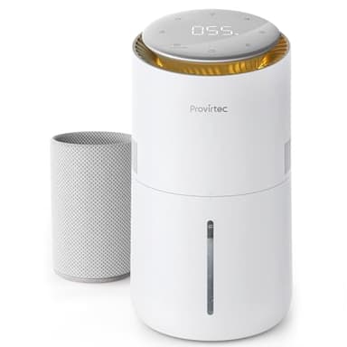 Provirtec MistFree Evaporative Humidifier for Bedroom, 3L No White Dust for Sensitive Individuals, Auto Humidity Control, Works with Tap Water, Night Light, Easy Clean Tank for Home & Small Room