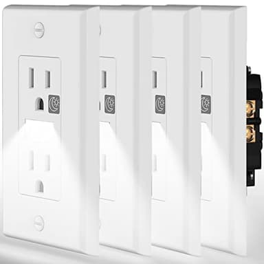Night Light Outlet with Dusk to Dawn Sensor - 4 Pack, Standard Receptacle Requires Wiring (NOT Cover Plate), Automatic LED Outlet, Includes Wall Plate & Screws, by SOZULAMP