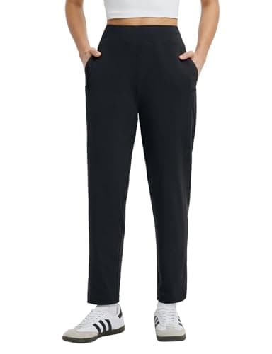 baleaf Womens Travel Pants with 6 Pockets Work Lightweight Stretch Ankle Petite Dressy Casual Golf Busniess Slacks Black L