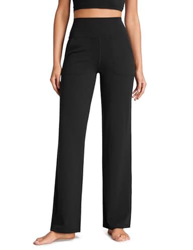 CRZ YOGA Womens Butterluxe High Waist Wide Leg Pants with Pockets 31" - Buttery Soft Comfy Casual Yoga Lounge Black Medium