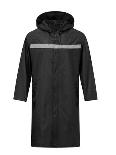 ProHydra Mens Long Safety Rain Coats with Air Vents Reflective Stripes Waterproof Packable Work Rain Jacket with Hood Lightweight Emergency Raincoat Ponchos (Black,Large)
