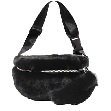 Fuzzy Fanny Pack for Women Faux Fur Belt Bum Bag with Adjustable Strap Waist Pouch Casual Crossbody Purse for Travel