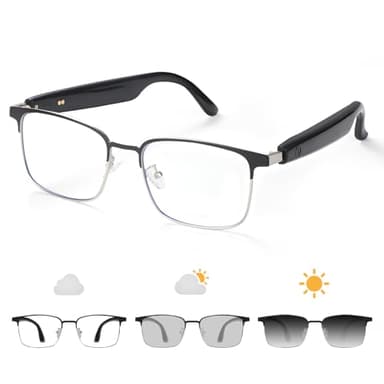 Bluetooth Audio Smart Glasses, Blue Light Glasses for Women Men, Remote Shooting, Open Ear Sound Mic & Speakers, Magnetic Charging, Color-Changing Polarized Sunglasses Lenses, Voice Assistant（GS06S)