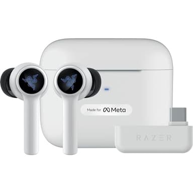 Razer Hammerhead HyperSpeed Wireless Gaming Earbuds for VR: Meta Quest 2 & 3 Authorized - 2.4Ghz Wireless via USB-C - Bluetooth 5.2 - Multi-Platform - ANC - 30 Hr Battery - Comfortable Fit - White