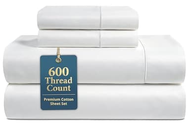 LANE LINEN Queen Sheet Set - 600 Thread Count Premium Soft Long Staple 100% Cotton Sheets, Hotel Luxury Sateen Silky Finish, Snug Fit 15" Deep Pocket, Low Pill, Machine Washable - White Sheets