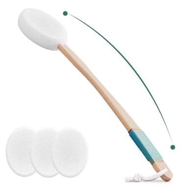 Back Lotion Applicator with 4 Replaceable Pads, Lotion Applicator for Back Self Elderly, Women, Sunscreen Applicator for Cream with 17" Curved Handle Easy to Target Back and Feet, White