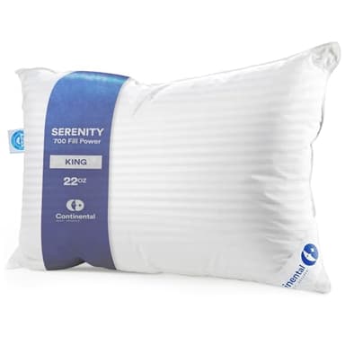 Continental Bedding | Serenity Goose Down Pillow | 700 Fill Power Hungarian White Down | 400TC Cotton Damask Shell | Made in USA | King, Soft