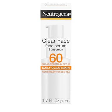 Neutrogena Clear Face Serum Sunscreen with Green Tea, Broad Spectrum SPF 60, Non-Comedogenic Face Sunscreen for Lightweight UVA/UVB Protection, Oxybenzone- & Fragrance-Free, 1.7 fl. oz