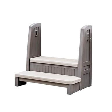 Step2 Hot Tub Storage Steps with Handrails, 2-Step Stool, Waterproof Stairs for Outdoor/Indoor Pool or Jacuzzi, Made of Durable Plastic, Dark Cedar