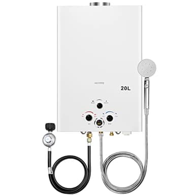 Tankless Water Heater Propane 5.26GPM 20L Outdoor Portable Gas Hot Water Heaters Instant Propane Water Heater with Digital Display Multi-Protection for Camping Trips Boat Cabins