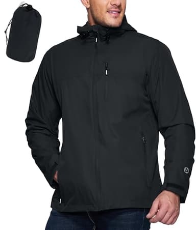 Outdoor Ventures Men's Packable Rain Jacket Waterproof Lightweight Raincoat with Hood Windproof Cycling Jackets
