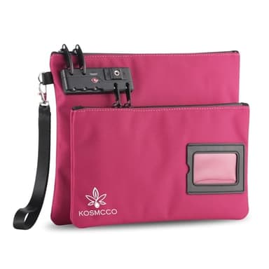 KOSMCCO Lockable Money Bag - 11x8.6 Inch Durable Nylon Bank Pouch Travel Organizer for Passport, Cash, Medicine, Notary Supplies & Valuables (Rose Red)