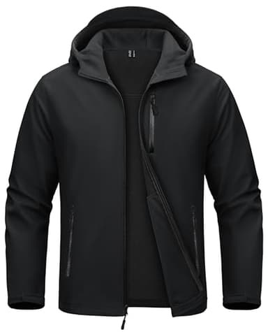 MAGCOMSEN Rain Jackets for Men Waterproof with Hood Fleece Lined Softshell Windbreaker Lightweight Rain Coat for Hiking Black L