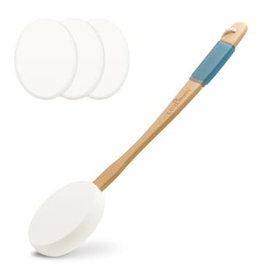 Lotion Applicator for Back Self Elderly with 4 Replaceable Pads & Long Curved Handle, Sunscreen Applicator for Kids, Seniors, Women to Apply Skin Creams, Ointment, Moisturizers and Self-Tanning Lotion