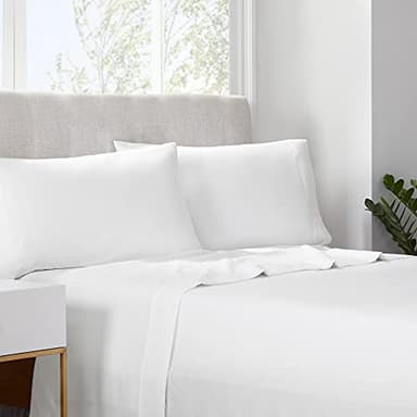 Serta Simply Clean Super Soft Hypoallergenic Stain Resistant Deep Pocket 3 Pieces Solid Bed Sheet Set, Twin, White