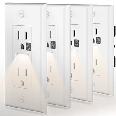 SOZULAMP Night Light Wall Outlet-Easy to Install,Standard Electrical Outlets with Nightlights,White Receptacle,2 Pole 3 Wire, Non-Tamper Resistant,Wall Plate Included(4Pack,Warm White LED)