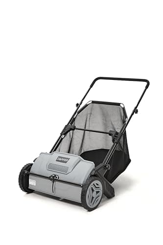 Dapper Supply 21-Inch Push Lawn Sweeper, Grass, Lawn and Leaf Cleanup Collector with Large 3.5 cu. ft. Hopper Bag, Durable Wheels, and Dual Spinning Brushes, Grey