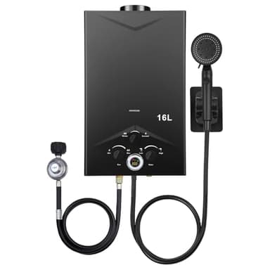 Tankless Water Heater 4.21GPM 16L Instant Propane Water Heater Outdoor Portable Gas Hot Water Heater with Digital Display & Multi-Protection for Camping Trips, Boat Cabins