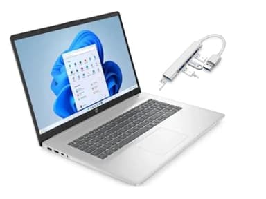 HP 17.3" Full HD Laptop |AMD Ryzen 5 7520U(Beat i5-1155G7)|AMD Radeon Graphics|Webcam |Copilot|Silver| 8GB RAM DDR5 | 512GB SSD |Windows 11 Home |Bundle with USB 3.0 Hub