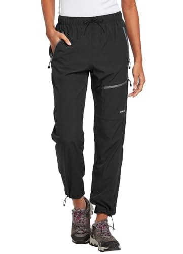 baleaf Women's Hiking Pants Water Resistant Lightweight Joggers Pant Quick Dry for All Seasons Elastic Waist Black Size L