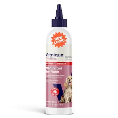 Vetnique Oticbliss Advanced Strength Dog Ear Infection Treatment Flush, Antiseptic Cat & Dog Ear Cleaner Solution Medicated with Chlorhexidine & Ketoconazole Helps with Ear Yeast (6oz Flush)