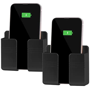 CEI&BPY 2Pcs Phone Holder Wall Mounted, Phone Stand with Self Adhesive. Phone Holder for RV Charging.Compatible with iPhone and Android (2Pack-Black)
