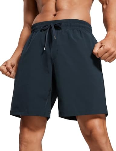 CRZ YOGA Men's Linerless Workout Shorts - 7'' Quick Dry for Running Sports Athletic Gym with Pockets True Navy Medium