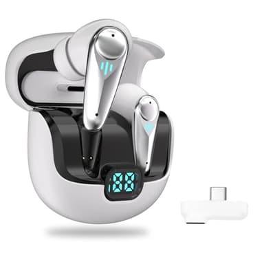 KASOTT 2.4GHZ Wireless Gaming Earbuds,30MS Low-Latency,Bluetooth 5.4,with ANC Active Noise Cancelling,USB-C Dongle Included-Compatible with Meta Quest 3/2,Steam Deck,PS5/4,VR,PC,Switch (Whlte)