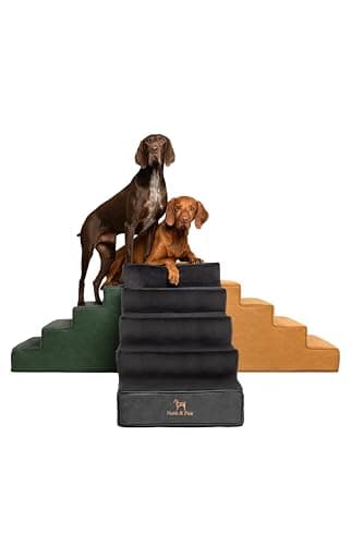 Noah & Paw Dog Stairs, Dog Ramp for Bed (20" Extra Wide) Pet Stairs for High Bed, Design to Fit Small and Large Breeds, Durable 5 Pet Steps for Couch (35 Foam Density) Leather Collection