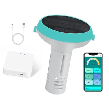 Floating Digital Water Quality Tester – 7-in-1 Smart Pool Water Monitor for pH, Chlorine, Salinity, ORP, EC, TDS, and Temperature – Real-Time Wireless WiFi Monitoring for Pools, Spas, and Hot Tubs