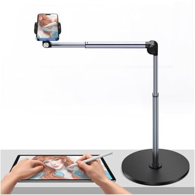 yAyusi Heavy Duty Aluminum Overhead Tripod for iPhone, 12 in Long Phone Mount for Desk, Flexible Articulating Arm Overhead Phone Mount for Live Streaming, Meeting, Cooking, Nail Video Recording
