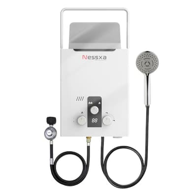 Nessxa Tankless Water Heater Propane, 2.11 GPM RV with Digital Display,8L Portable Instant Hot Gas with Overheating Protection for Indoor and Camping,40,824 BTU
