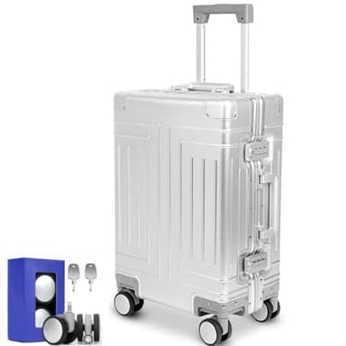 KANGSHILU All Aluminum 20'' Luggage with Removable Spinner Wheels,Provide Spare Wheels.Carry on Luggage 22 x 14 x 9 Airline Approved Lightweight Metal Hard Shell Zipperless Suitcase