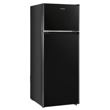 Upstreman 7.7 Cu.Ft. Refrigerator with Freezer, Double Door Fridge, Adjustable Thermostat, Large Capacity, Reversible Door Swing, Refrigerator for Apartment, Office, Dorm, Black（BD75）