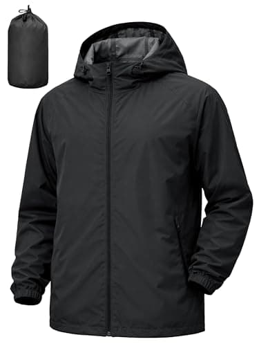 UIQUR Men's Rain Jacket Windbreaker Waterproof Jacket Raincoat Cycling Running Hiking Gear Hood Lightweight Packable Black 2XL