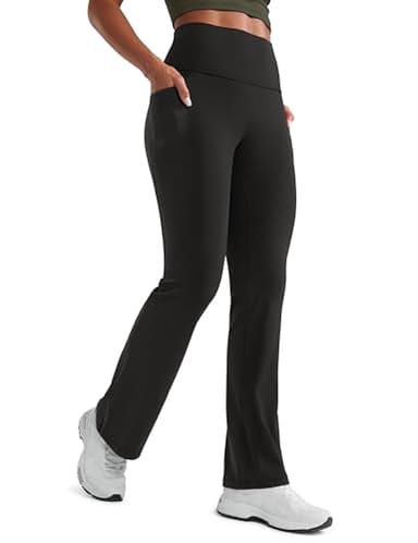 CRZ YOGA Womens Butterluxe High Waist Flare Pants 31.5" - Yoga Bootcut with Side Pockets Wide Leg Lounge Casual Black Medium