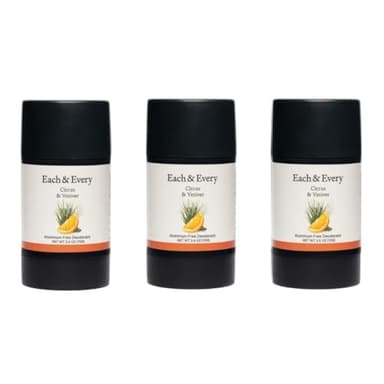 Each & Every All Natural Deodorant for Women & Men - Sensitive Skin, Plant-Based, Baking Soda & Aluminum-Free Deodorant - Long Lasting 24 Hr Odor Control - Citrus & Vetiver Travel Size (3 Pack, 2.5oz)