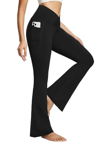 baleaf Women's Flare Leggings with Pockets Flared Casual Work Yoga Pants High Waisted Bootcut Leggings Black 32" M