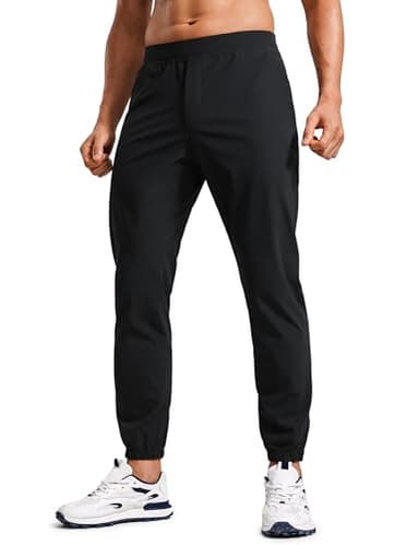 CRZ YOGA Athletic Joggers for Men - 29" Lightweight Running Training Pants with Zip Pockets and Ankle Zippers Black Large