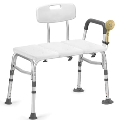 Tub Transfer Bench for Bathtub, Height Adjustable Shower Bench with Backrest, Shower Chair Bath Seat for Elderly, Seniors, Arm Support for Transfer