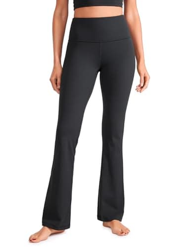 CRZ YOGA Womens Ribbed High Waist Flare Leggings 31" - Bootcut Wide Leg Yoga Pants with Pocket Soft Casual Lounge Comfy Black Small