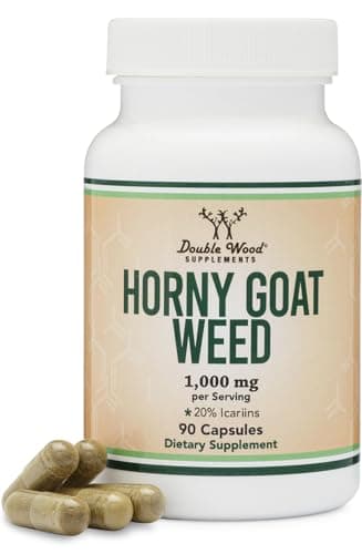 Horny Goat Weed for Men and Women - No Fillers (Max Strength Epimedium Std. to 20% Icariins) 1,000mg per Serving, 90 Capsules (Male Enhancing Supplement) by Double Wood