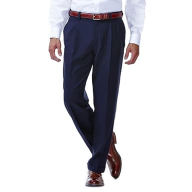 Haggar Men's E-Clo Repreve Classic Fit Pleat Front Dress Pant with Hidden Expandable Waistband Navy 40W x 32L